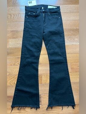 rag & bone Black Flare Jeans with Raw Hem